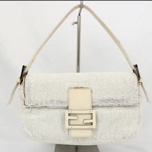 White Beaded Fendi Baguette